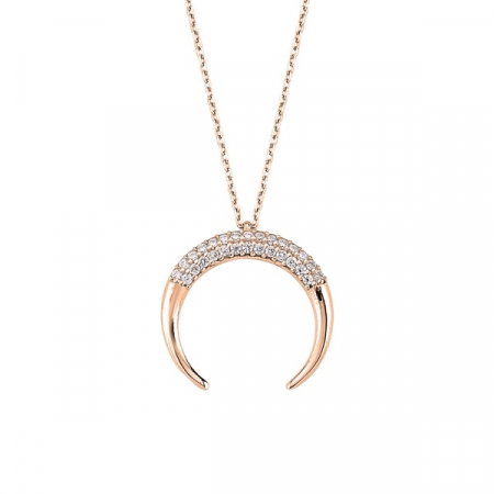 Colier argint corn dublu cu zirconii placat cu aur roz [0]