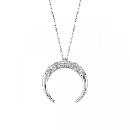 Colier argint corn dublu cu zirconii placat cu rodiu [0]
