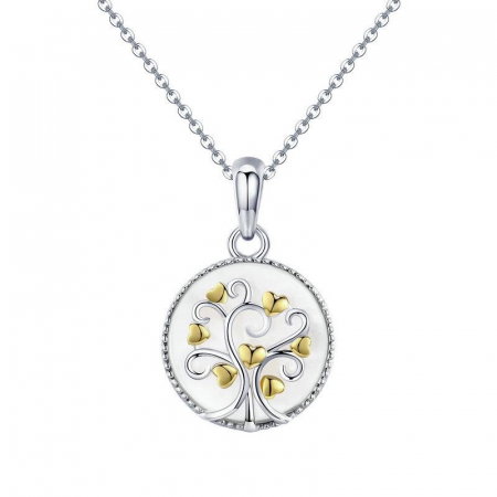 Colier argint copacul vietii cu inimioare aurii [0]