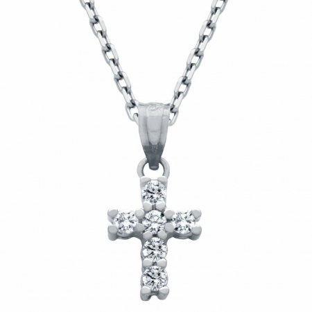 Colier argint cu cruciulita si zirconii, placat cu rodiu [1]