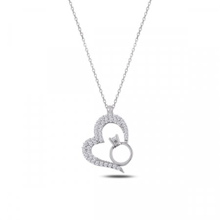 Colier argint cu inima si inel cu zirconii albe placat cu rodiu - CTU0102 [0]