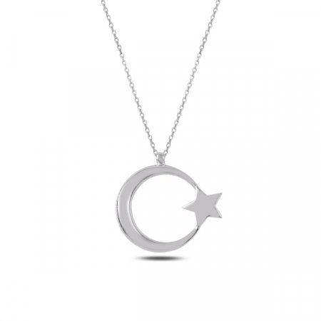 Colier argint cu luna si luceafar placat cu rodiu - CTU0099 [0]