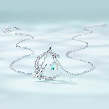 Colier argint cu pisicuta, luna si luceafar [4]