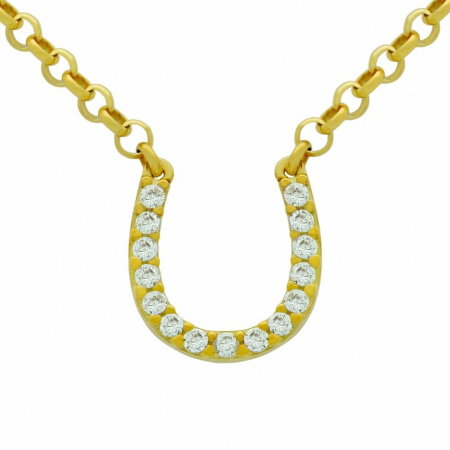 Colier argint cu potcoava si zirconii, placat cu aur [1]