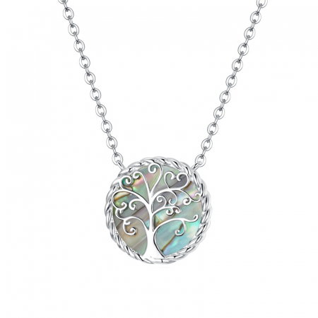 Colier argint cu scoica si copacul vietii
