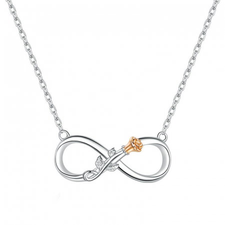 Colier argint Dragoste Infinită, cu Infitit si Trandafir auriu
