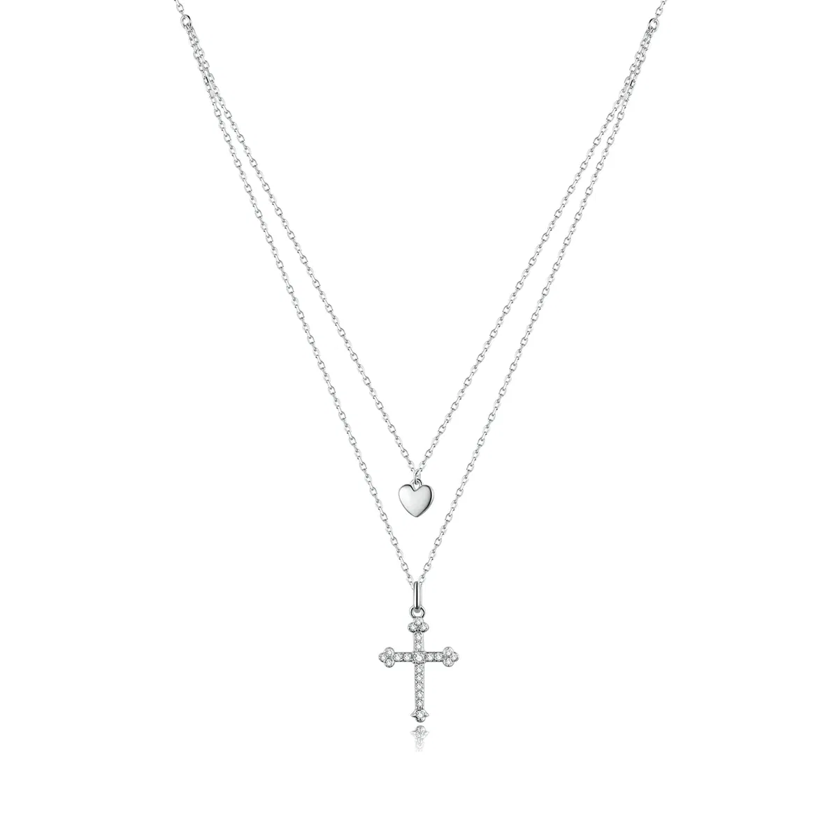 Colier argint dublu cu inimioara si cruciulita