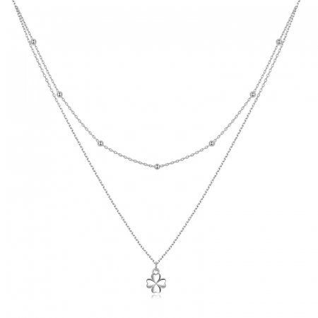 Colier argint dublu cu trifoi cu 4 foi