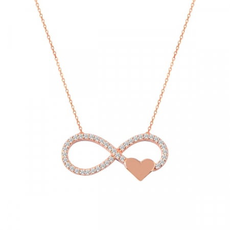 Colier argint Infinity cu inima si zirconii placat cu aur roz [0]