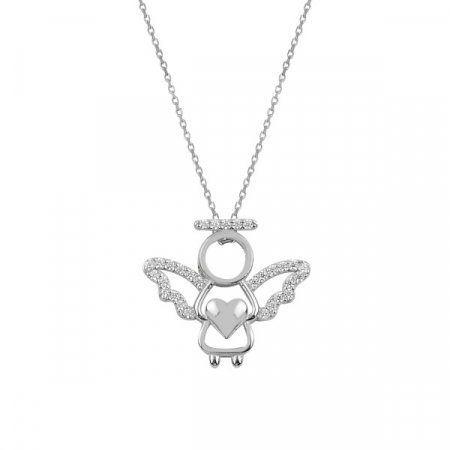 Colier argint ingeras cu inimioara si zirconii, placat cu rodiu