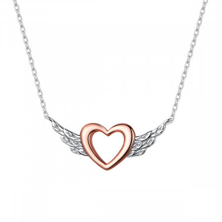 Colier argint Inima cu Aripi de Inger placat cu platina si aur roz