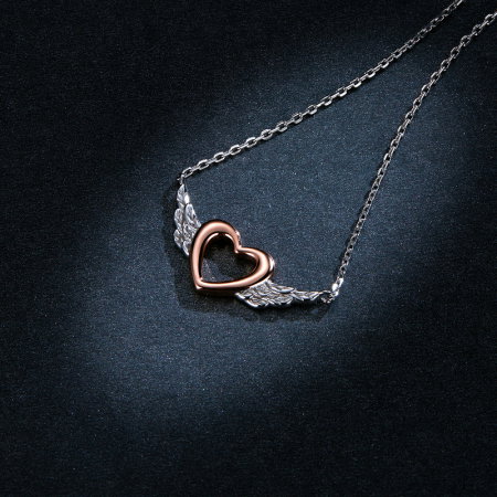 Colier argint Inima cu Aripi de Inger placat cu platina si aur roz [1]