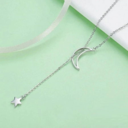 Colier argint Luna si Stea placat cu rodiu [1]