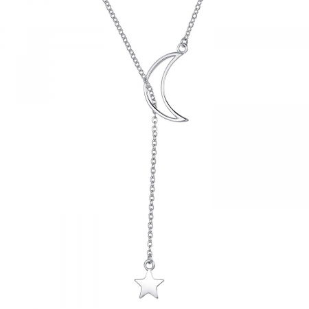 Colier argint Luna si Stea placat cu rodiu