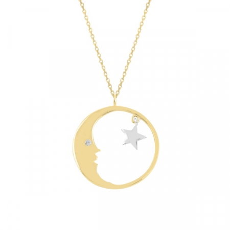 Colier argint Moon & Star cu zirconii placat cu aur [0]