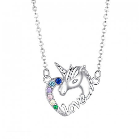 Colier argint placat cu platina cu pandantiv Unicorn si cristale colorate [0]