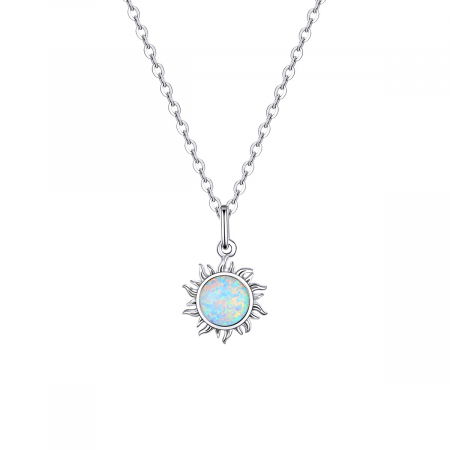 Colier argint Soare de Opal placat cu rodiu