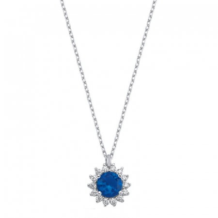 Colier argint Solitaire cu zirconiu acvamarin [0]