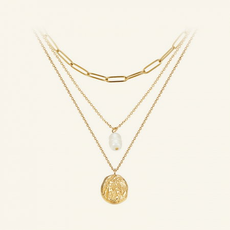 Colier argint triplu placat cu aur, cu perla naturala si pandantiv masiv [7]