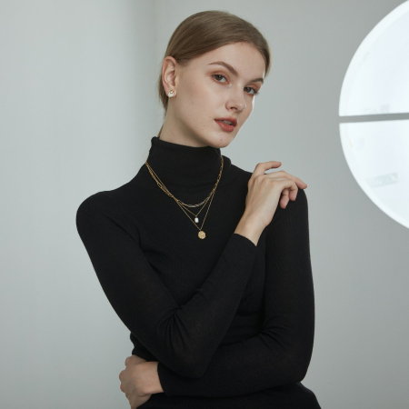 Colier argint triplu placat cu aur, cu perla naturala si pandantiv masiv [2]