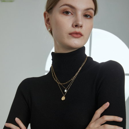 Colier argint triplu placat cu aur, cu perla naturala si pandantiv masiv [3]