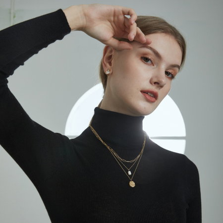 Colier argint triplu placat cu aur, cu perla naturala si pandantiv masiv [4]