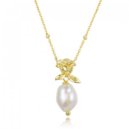Colier argint placat cu aur cu perla si trandafir