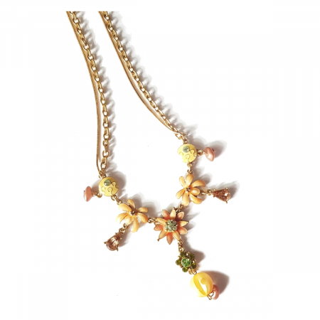 Colier auriu cu floricele maro