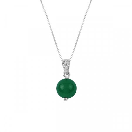 Colier cu sfera de agat verde placat cu rodiu [0]
