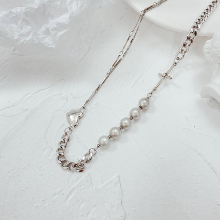 Colier din inox cu perle si inimioara [8]