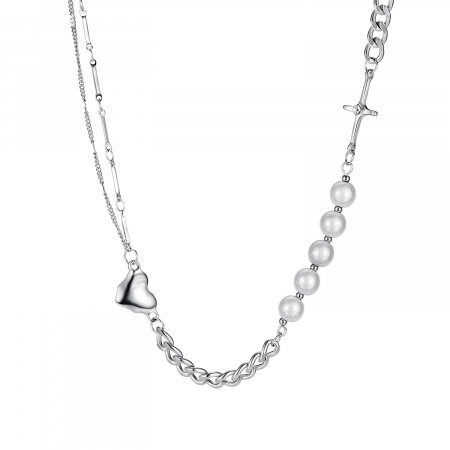 Colier din inox cu perle si inimioara [0]
