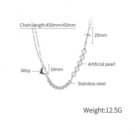 Colier din inox cu perle si inimioara [4]