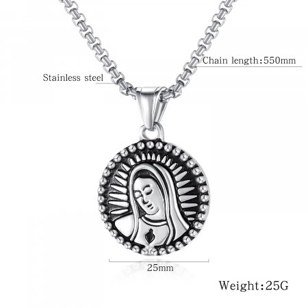 Colier din inox placat cu aur, cu Fecioara Maria [4]