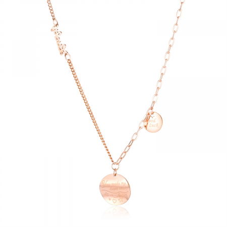 Colier Noroc din inox placat cu aur roz.