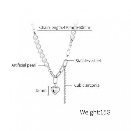 Colier din inox cu perle si inimioara [5]