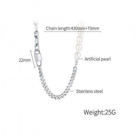 Colier din inox cu perle si lacatel [4]