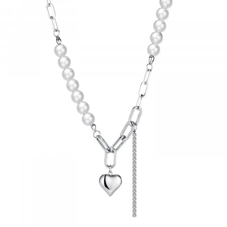 Colier din inox cu perle si inimioara [0]