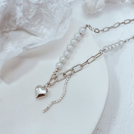 Colier din inox cu perle si inimioara [3]