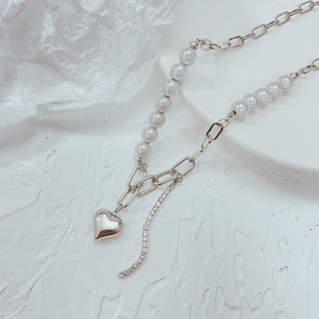 Colier din inox cu perle si inimioara [10]