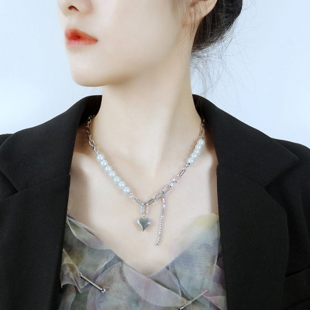 Colier din inox cu perle si inimioara [7]