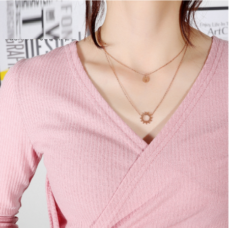 Colier dublu din inox placat cu aur roz Soare si Smiley [1]