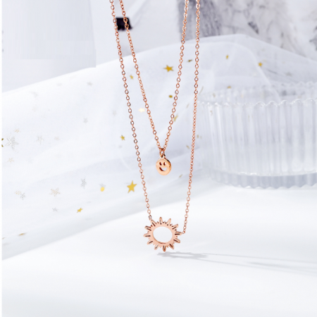 Colier dublu din inox placat cu aur roz Soare si Smiley [2]