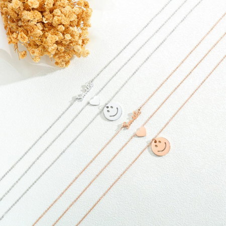 Colier din inox cu lant triplu si Smiley [4]