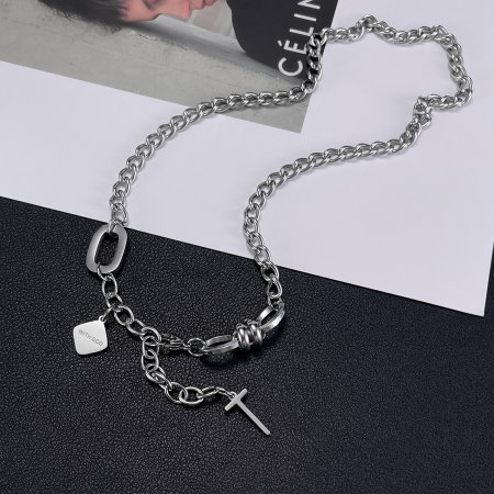 Colier inox reglabil cu cruce si mesaj "With God" [10]