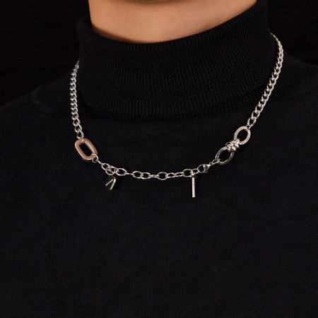 Colier inox reglabil cu cruce si mesaj "With God" [9]