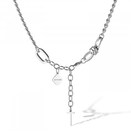 Colier inox reglabil cu cruce si mesaj 