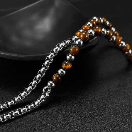 Colier inox Ancora cu Ochi de Tigru [2]