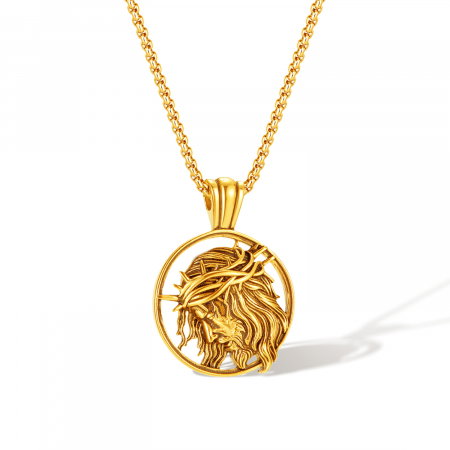 Colier inox auriu cu Isus