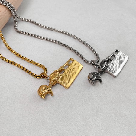 Colier inox auriu barda Skull Chopper [8]