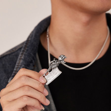 Colier inox argintiu barda Skull Chopper [1]